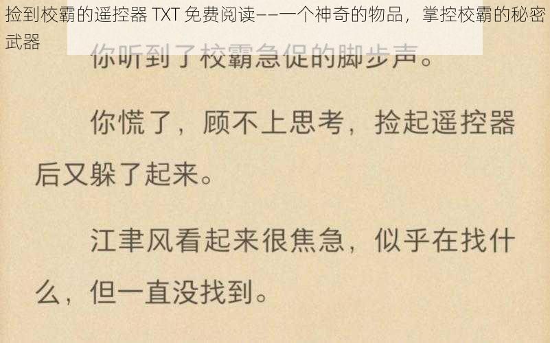 捡到校霸的遥控器 TXT 免费阅读——一个神奇的物品，掌控校霸的秘密武器