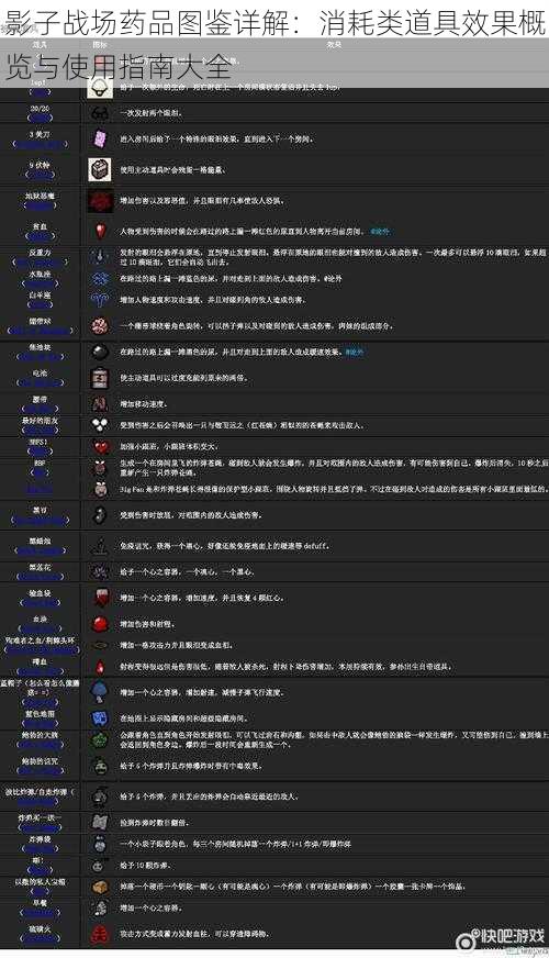 影子战场药品图鉴详解：消耗类道具效果概览与使用指南大全