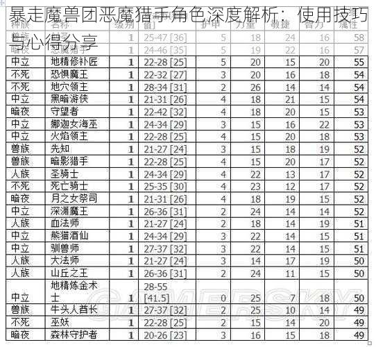 暴走魔兽团恶魔猎手角色深度解析：使用技巧与心得分享