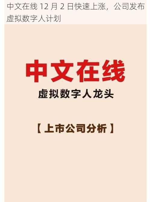 中文在线 12 月 2 日快速上涨，公司发布虚拟数字人计划