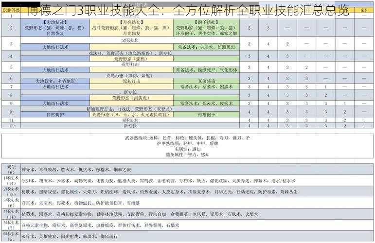 博德之门3职业技能大全：全方位解析全职业技能汇总总览